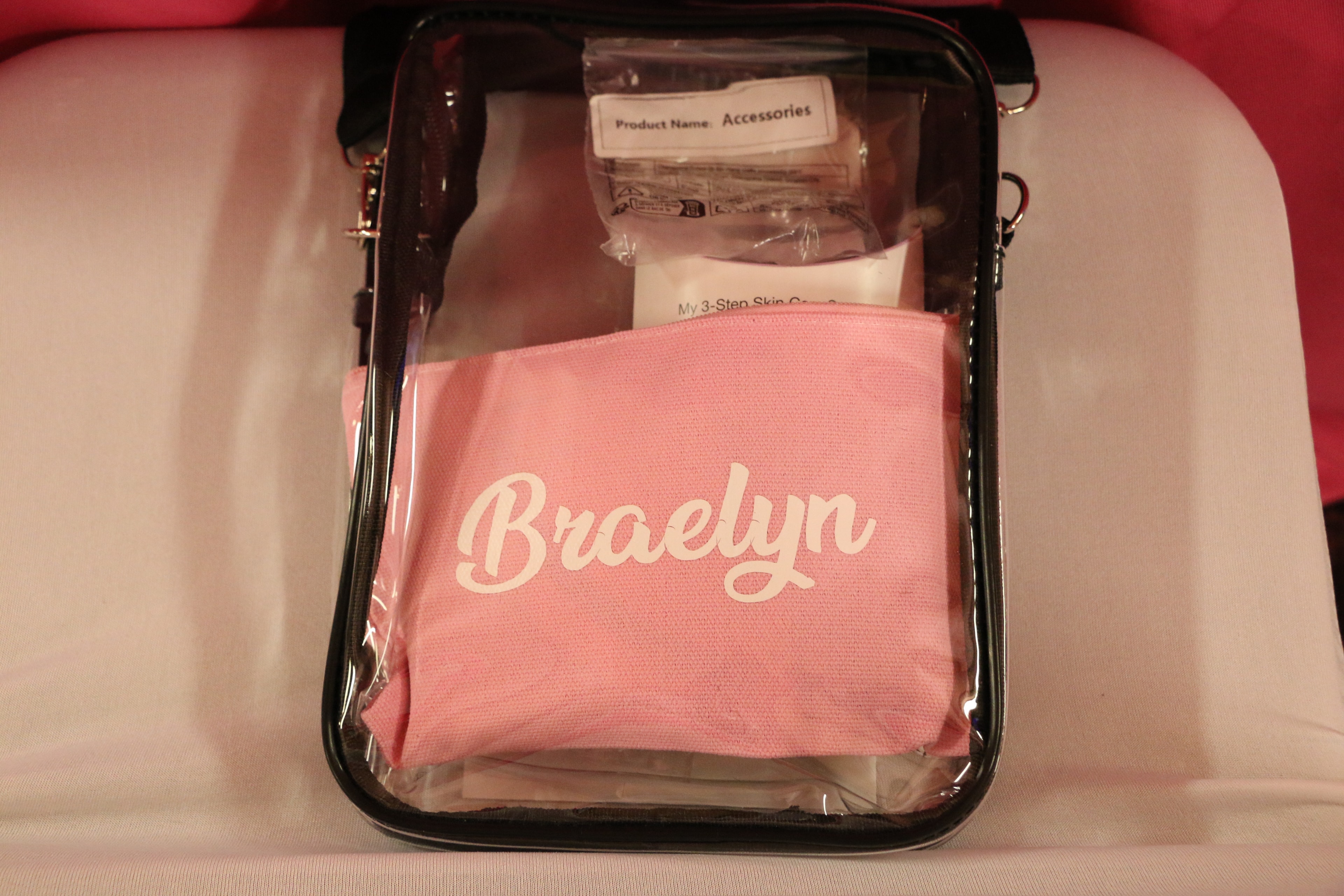Personalized Braelyn skincare kit gift bag from the Petticoat Junction Day Camp